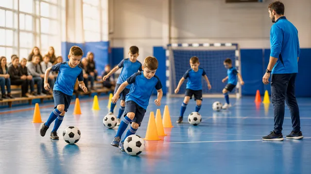 Copii la antrenament într-o sală de sport